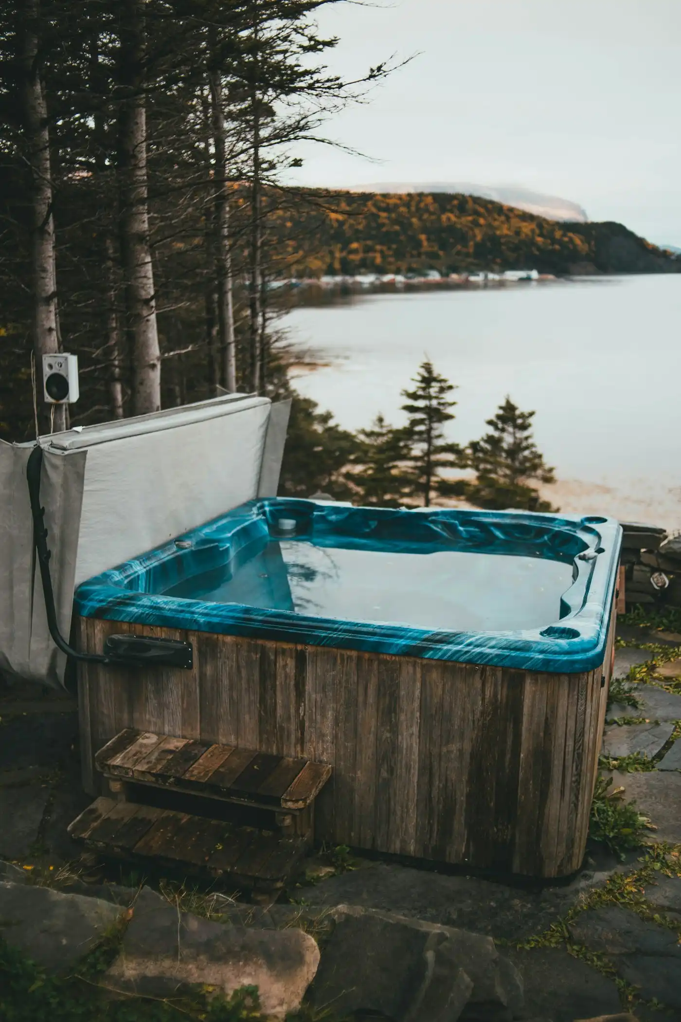 Hot tub beside the water