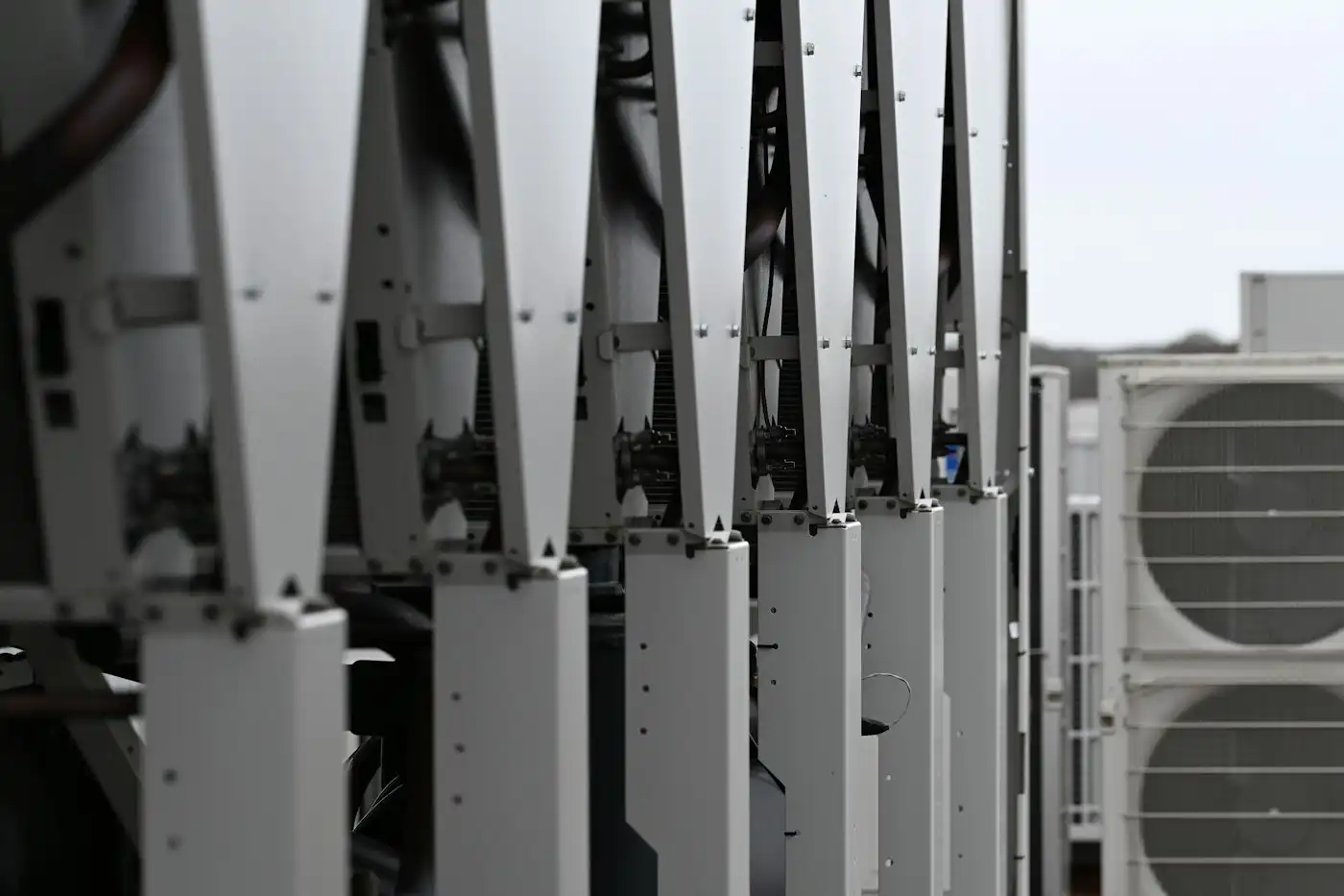 Row of outdoor units on a rooftop
