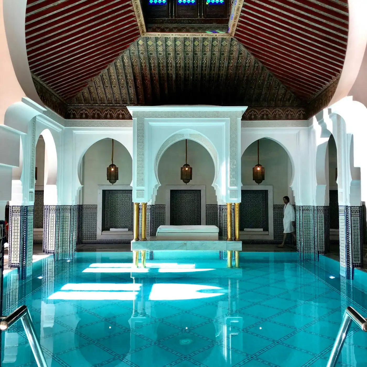 Indoor pool with blue tiles