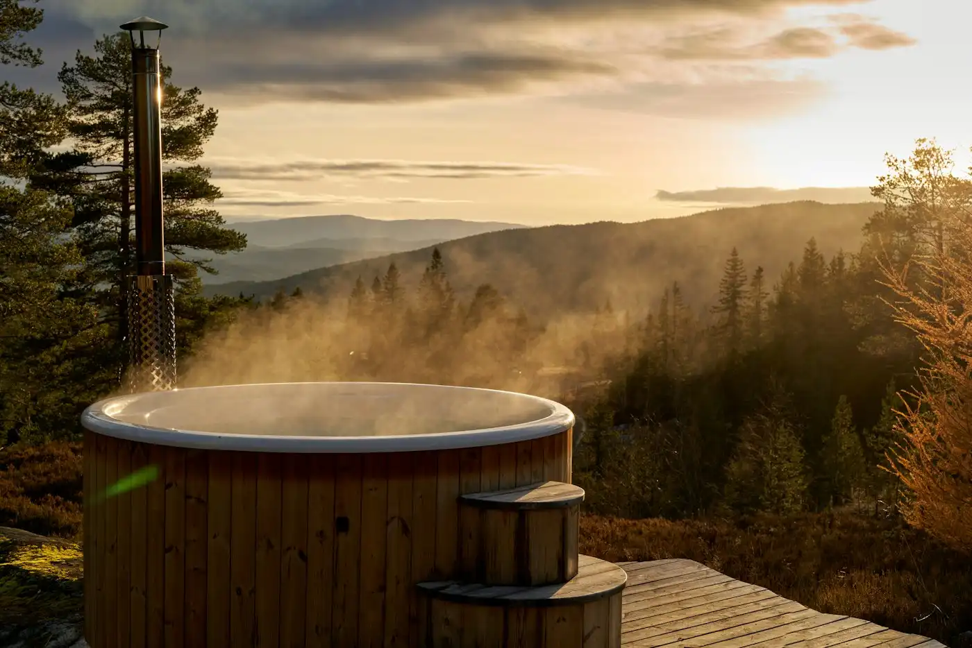 Hot tub on a wooden deck