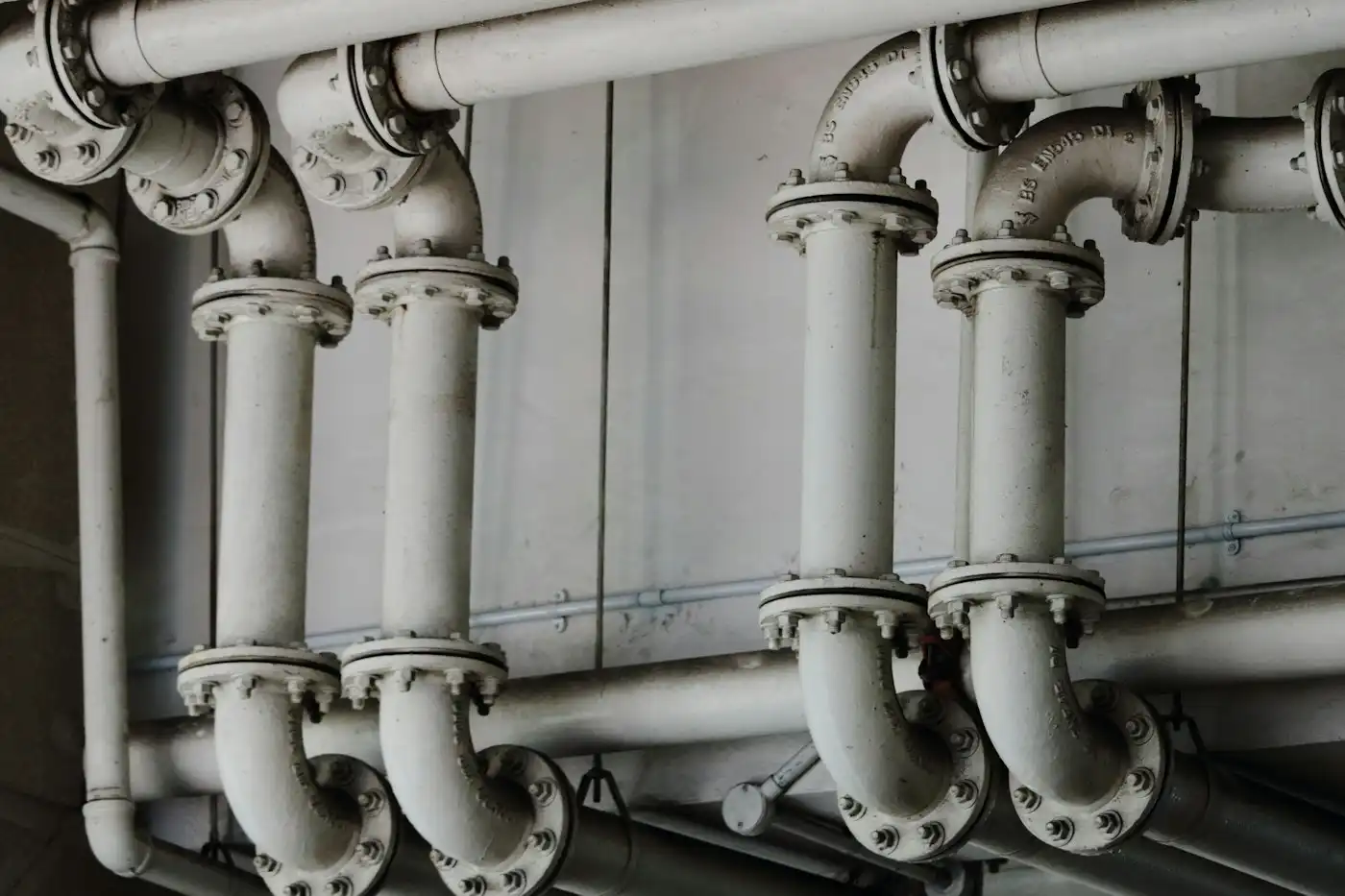 Metal pipework in black and white