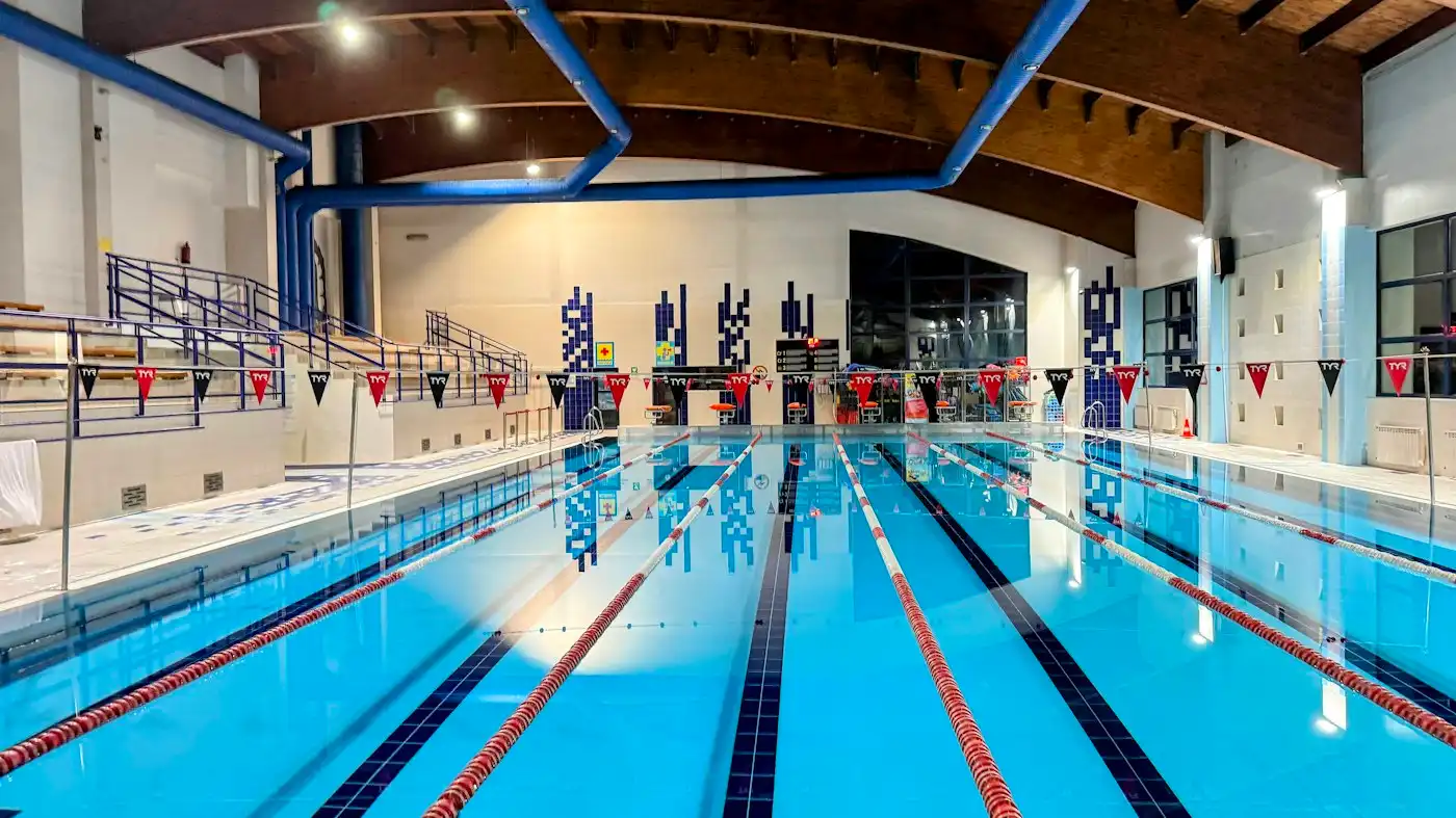 Indoor swimming pool with blue water